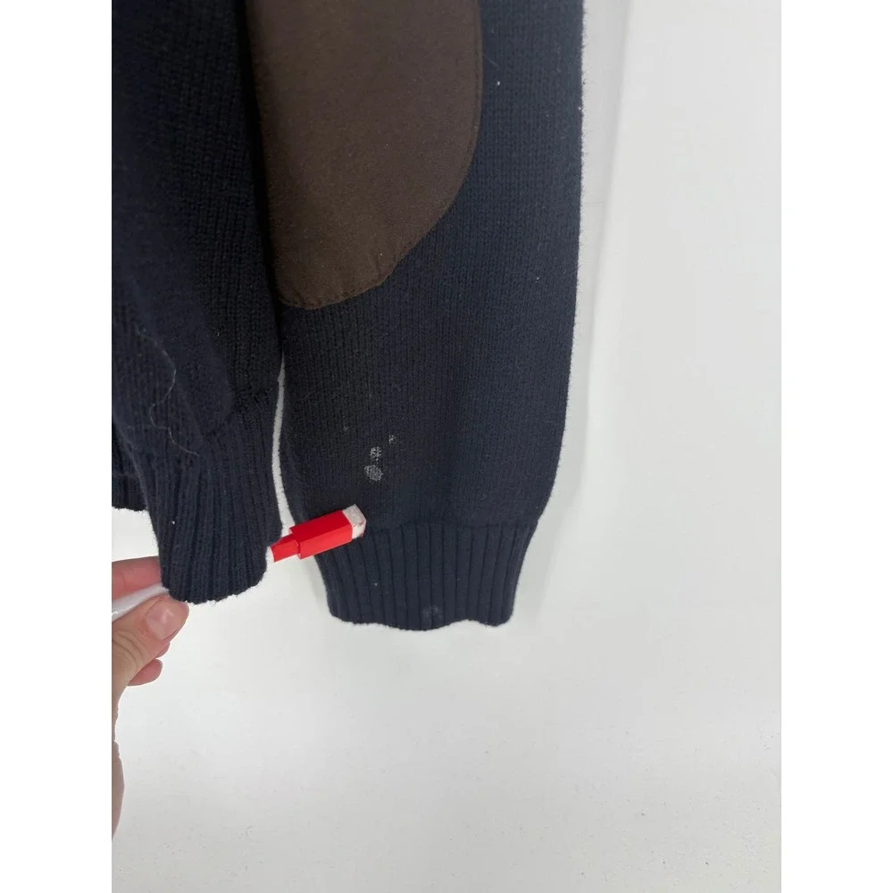 CHAPS Mens Navy Blue Button Up Cardigan Sweater Elbow Patches Size‎ L